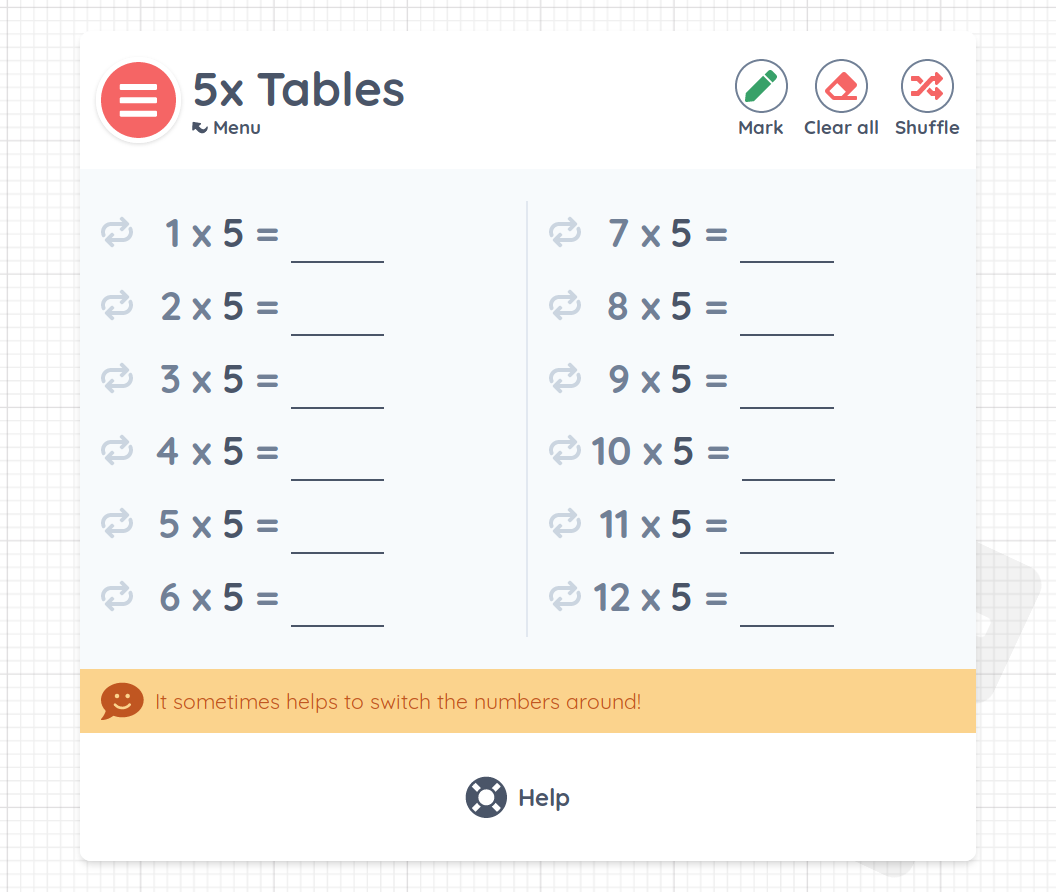 5 x Times tables practice